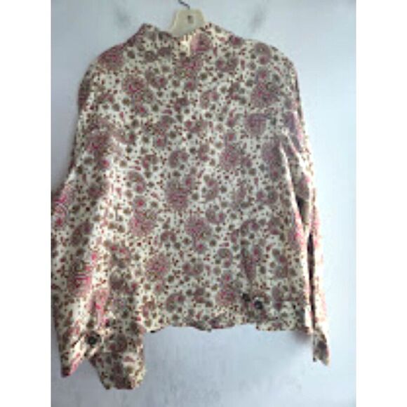 Saint Tropez West Cream w/Pink  Brown Pasley 100% Linen Button Up Jacket size 3X - Picture 2 of 8